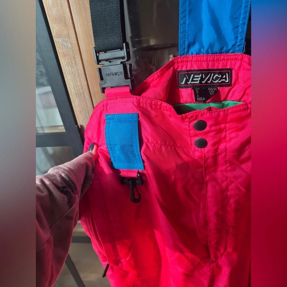 Vintage 1980s Nevica Skiing overalls bib snow pants suspenders neon